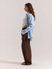 Dark Brown Linen Pull-on Pants